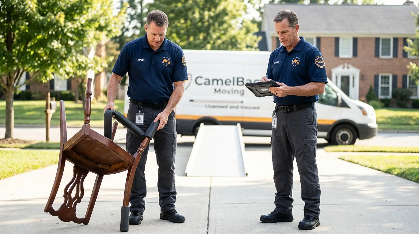 Movers inspecting furniture for damage prevention before loading in Shady Spring, WV
